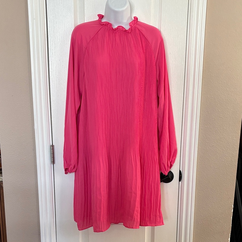 Pretty Garden Pink Midi Long Sleeve Belted Ruffled Neck Fancy Dress Size M NWT‎